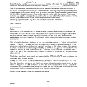 authorization of release of medical records